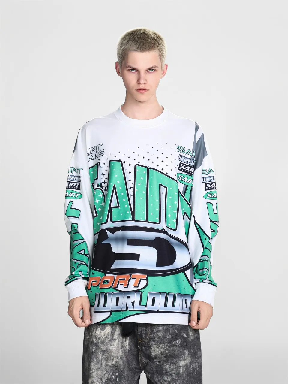 Saint michael tears all-over printed long-sleeved vintage autumn and winter T-shirt Style number: 114 Size: M L XL Wholesale price: 136 Color: Picture color